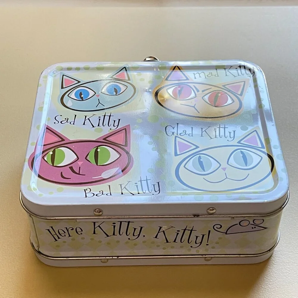Kitty Cat Metal Lunch Box Small Bad Sad Glad Mad Meow Meow Vintage